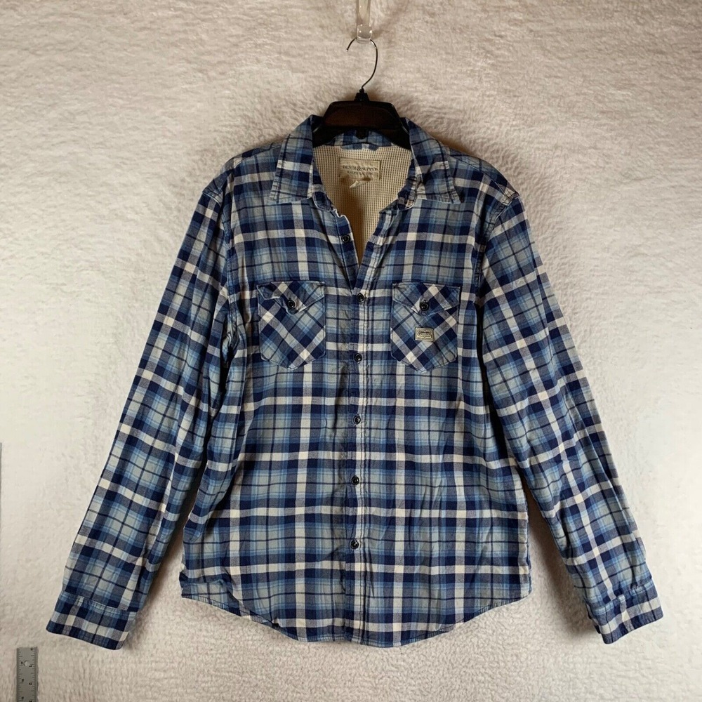 Denim & Supply Ralph Lauren Mens Blue Plaid Thermal Long Sleeve Button Shirt M